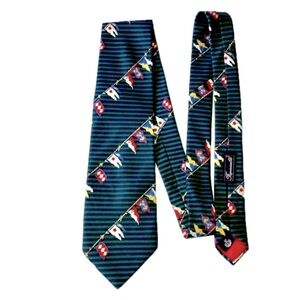 Faconnable made in France luxury silk tie, nautical flag theme, green,blue, 58”
